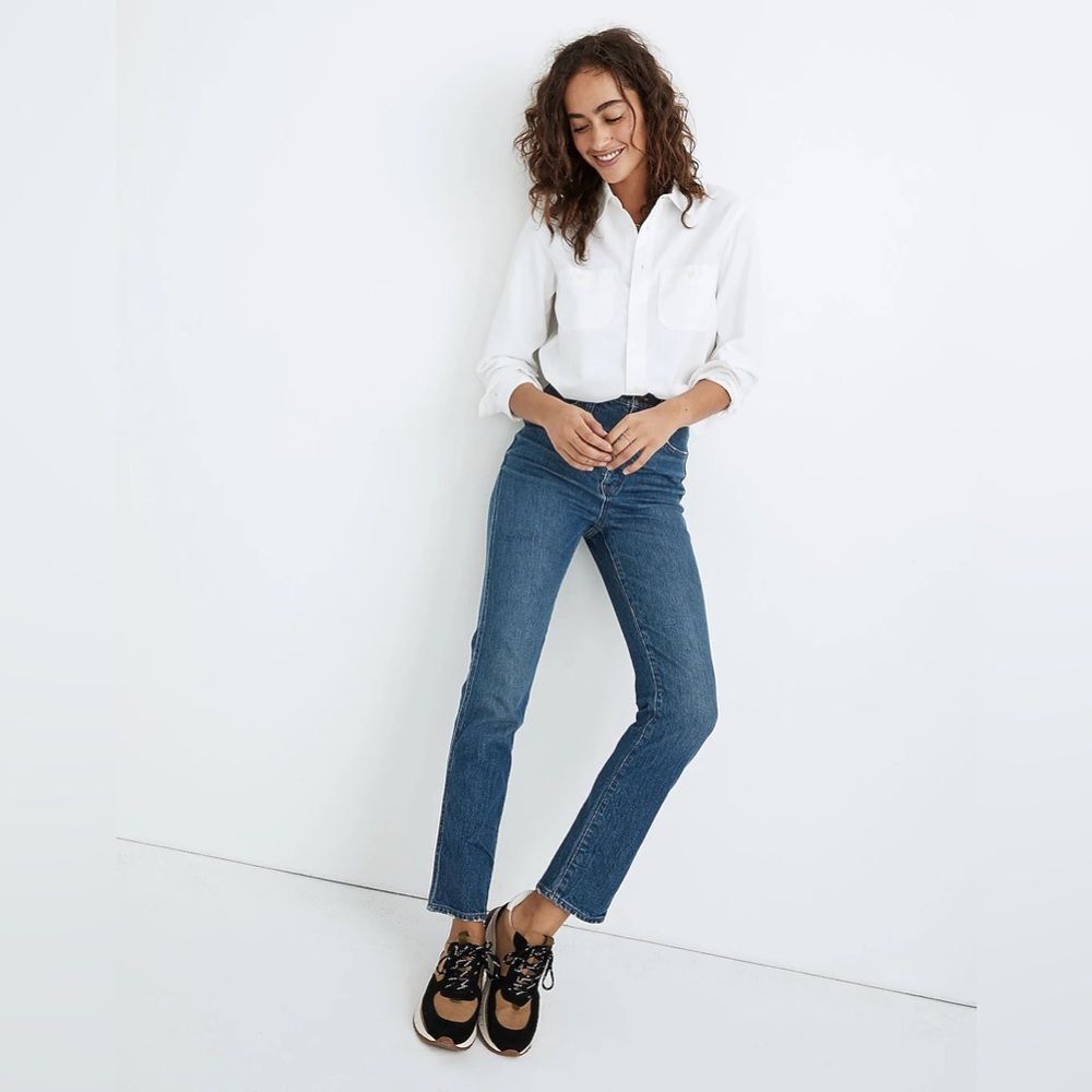 Madewell Stovepipe Jeans blue in Kline Wash straight leg Sz 4 high rise
